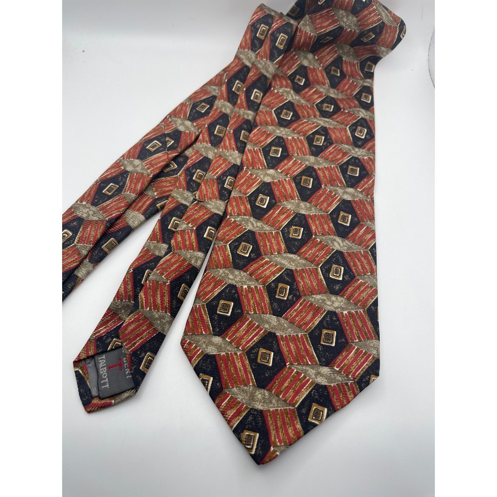 Robert Talbott Studio Mens Silk Tie Red Gold Black Geometric Hand Sewn USA Made